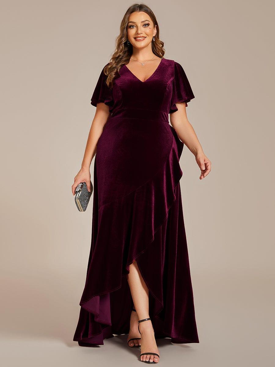 Velvet A-Line V-Neck Backless Bell Sleeves Long Evening Dress