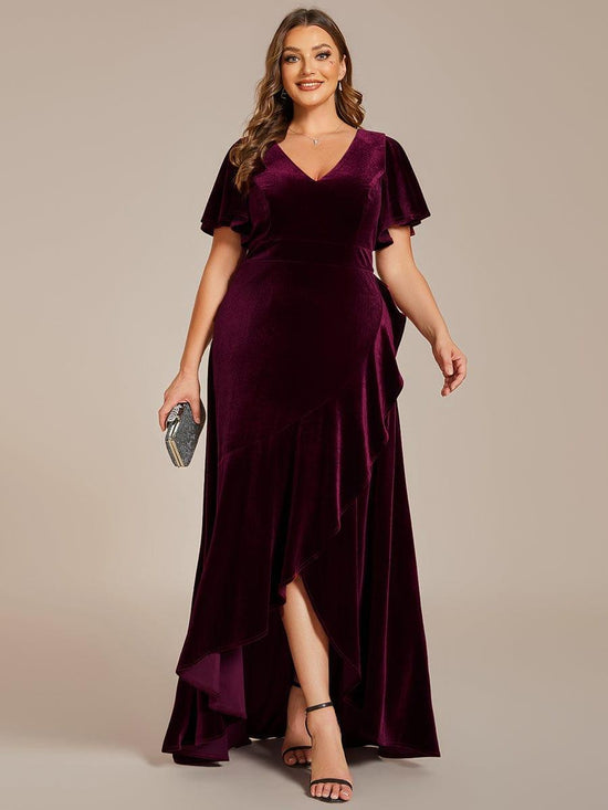 Velvet A-Line V-Neck Backless Bell Sleeves Long Evening Dress