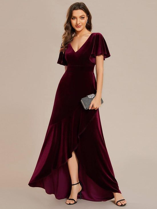 Velvet A-Line V-Neck Backless Bell Sleeves Long Evening Dress