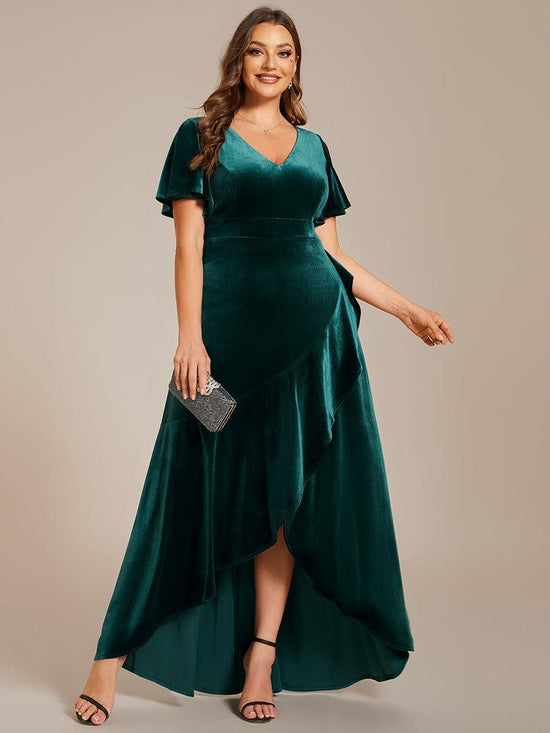 Velvet A-Line V-Neck Backless Bell Sleeves Long Evening Dress