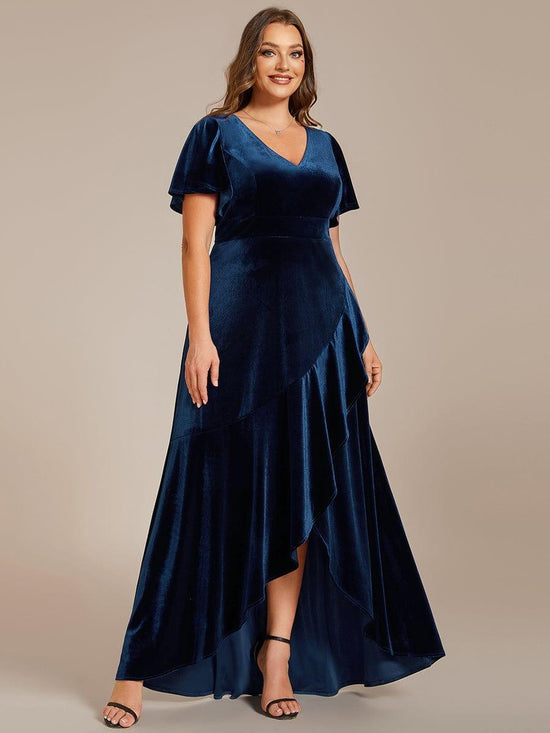 Velvet A-Line V-Neck Backless Bell Sleeves Long Evening Dress