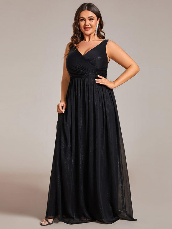 V-Neck Empire Sleeveless Elegant A-Line Sparkly Formal Evening Dress
