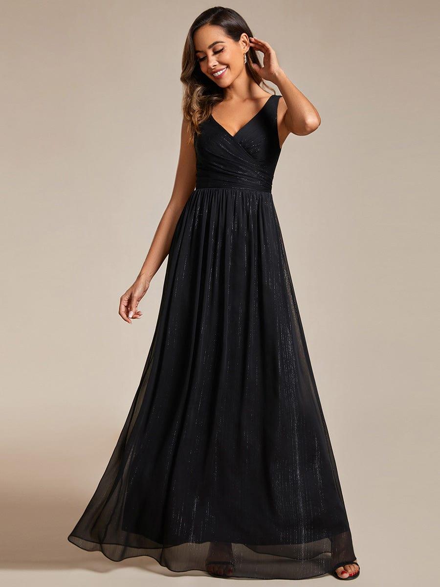 V-Neck Empire Sleeveless Elegant A-Line Sparkly Formal Evening Dress