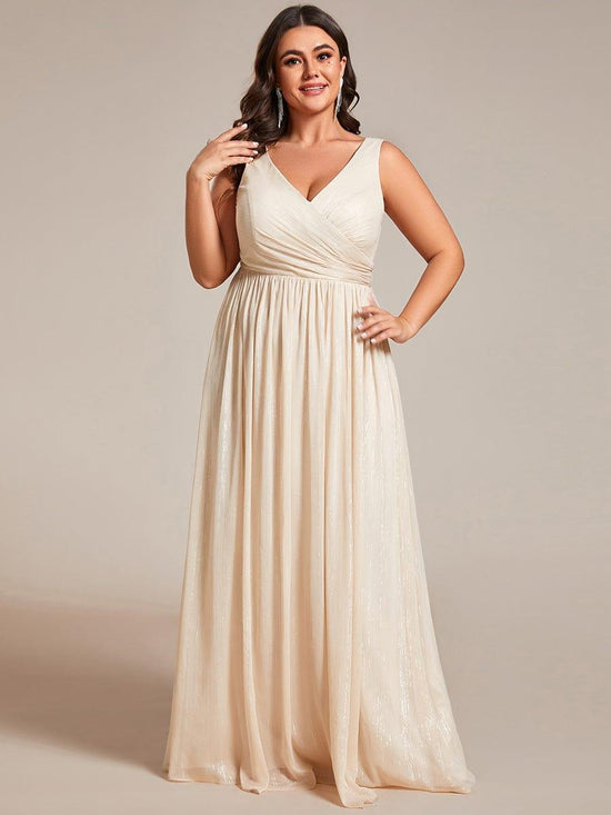 V-Neck Empire Sleeveless Elegant A-Line Sparkly Formal Evening Dress