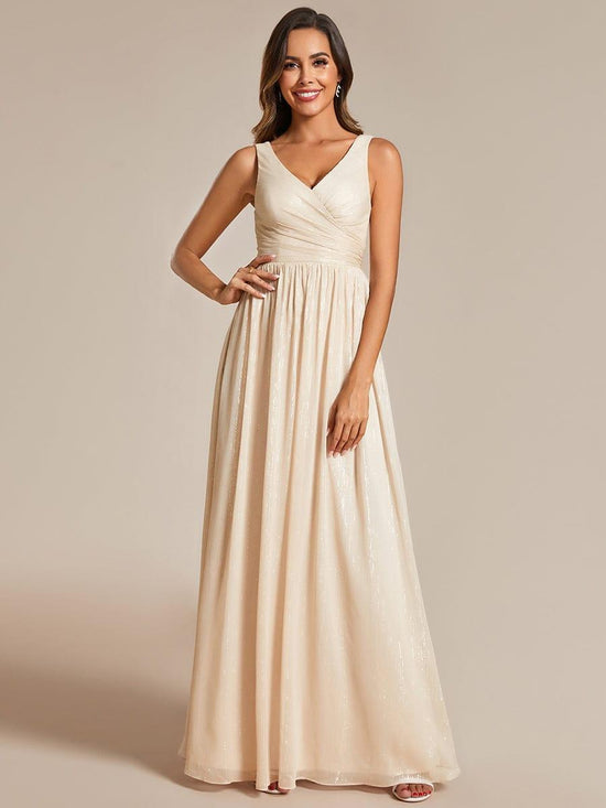 V-Neck Empire Sleeveless Elegant A-Line Sparkly Formal Evening Dress