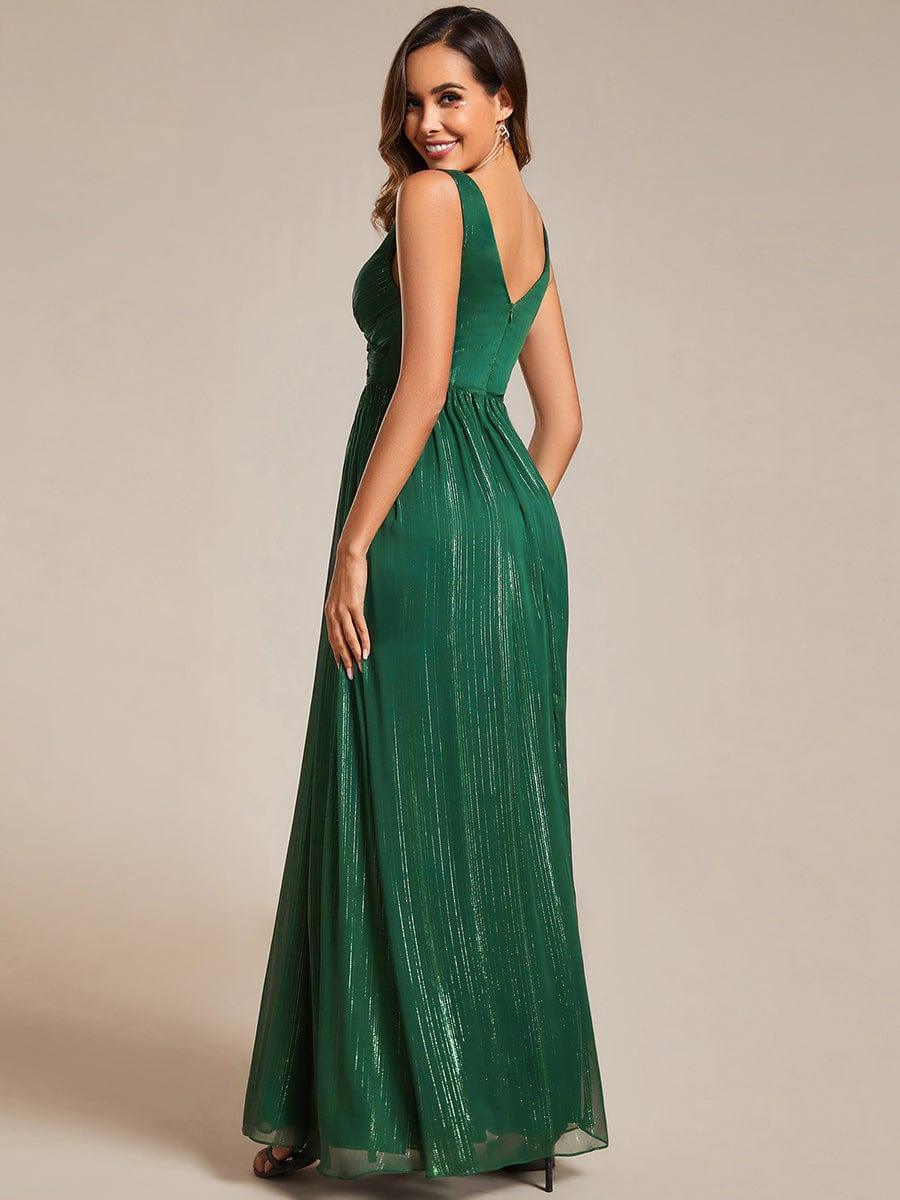 V-Neck Empire Sleeveless Elegant A-Line Sparkly Formal Evening Dress