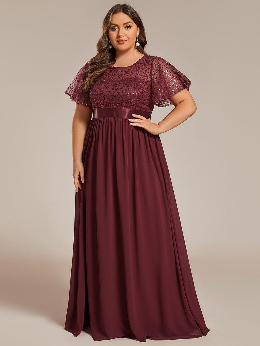 Short Sleeves Round A-Line Two Tone Formal Evening Dress