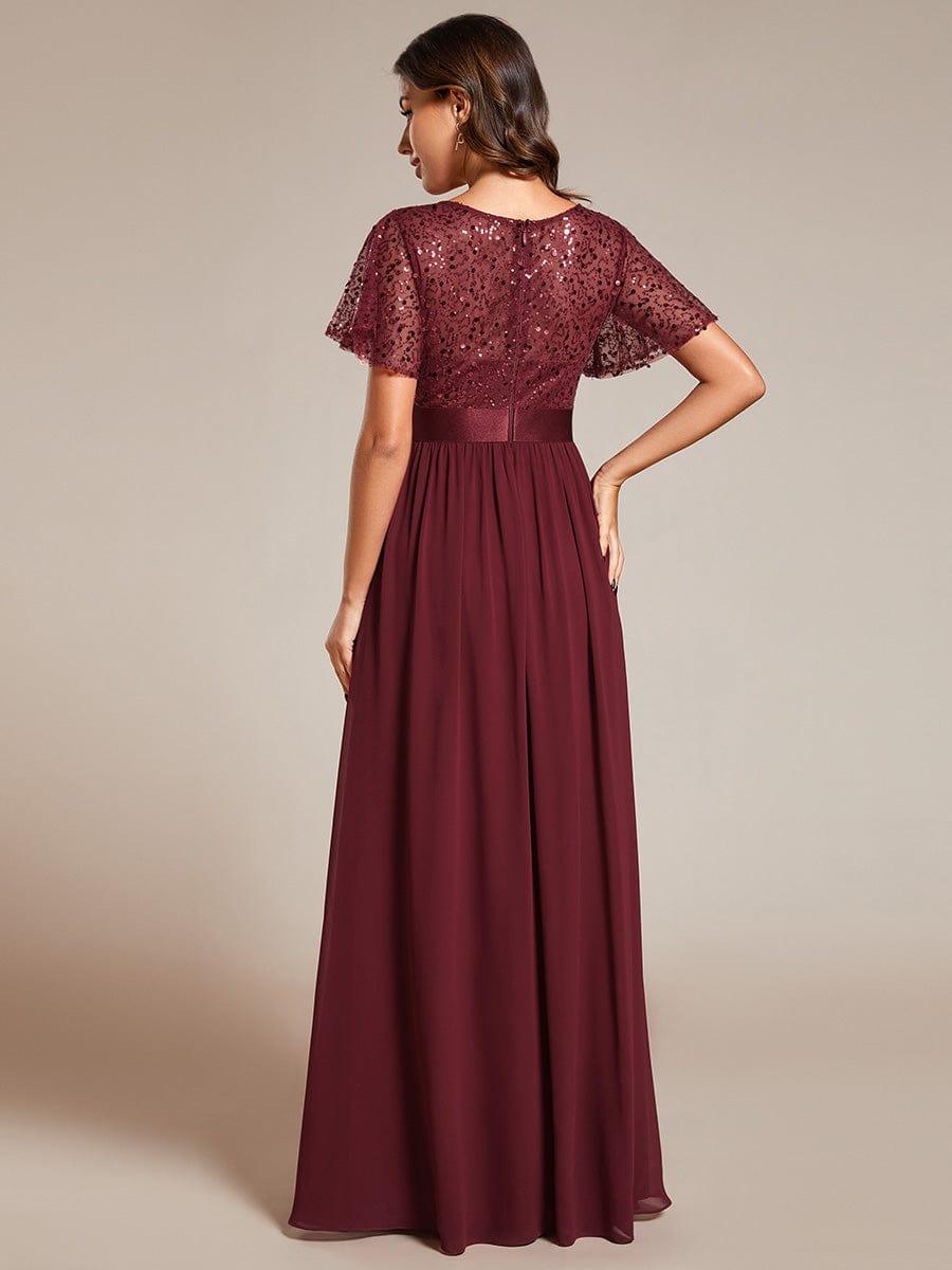 Short Sleeves Round A-Line Two Tone Formal Evening Dress