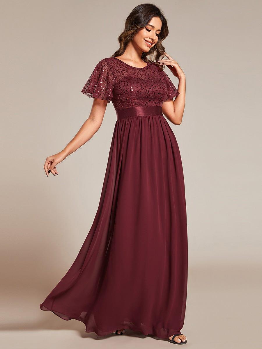 Short Sleeves Round A-Line Two Tone Formal Evening Dress
