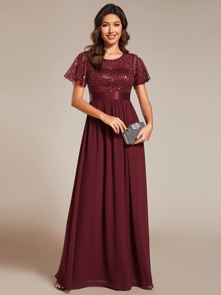 Short Sleeves Round A-Line Two Tone Formal Evening Dress