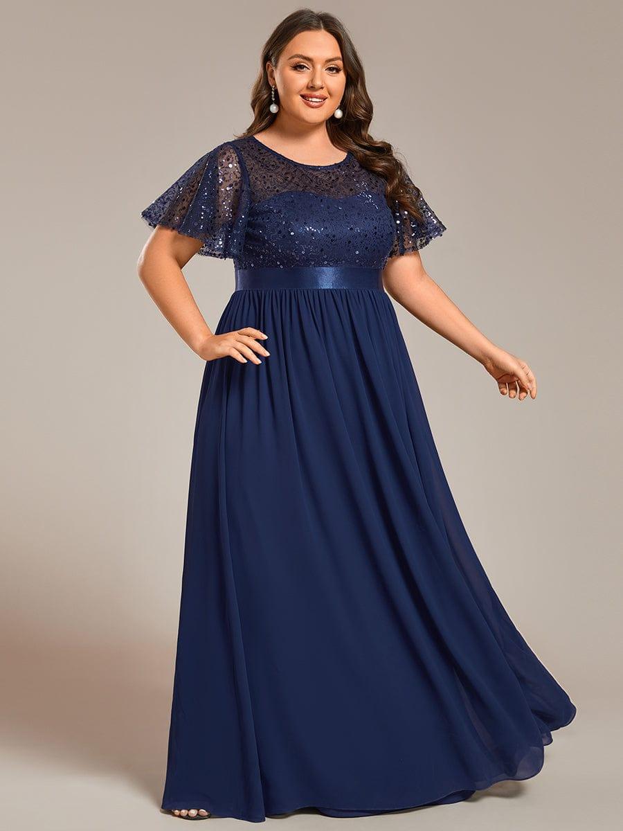 Short Sleeves Round A-Line Two Tone Formal Evening Dress