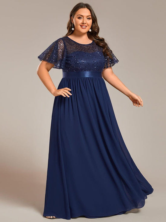 Short Sleeves Round A-Line Two Tone Formal Evening Dress