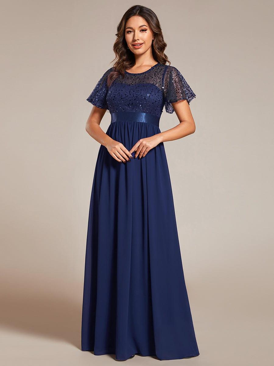 Short Sleeves Round A-Line Two Tone Formal Evening Dress