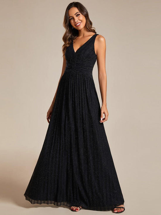 Sparkly V-Neck Sleeveless A-Line Long Formal Evening Dress