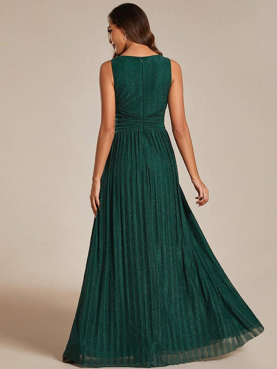 Sparkly V-Neck Sleeveless A-Line Long Formal Evening Dress