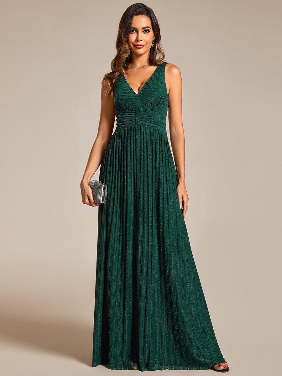 Sparkly V-Neck Sleeveless A-Line Long Formal Evening Dress
