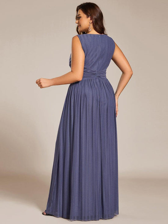 Plus Size A-Line Low V-Neck Sleeveless Sparkly Formal Evening Dress