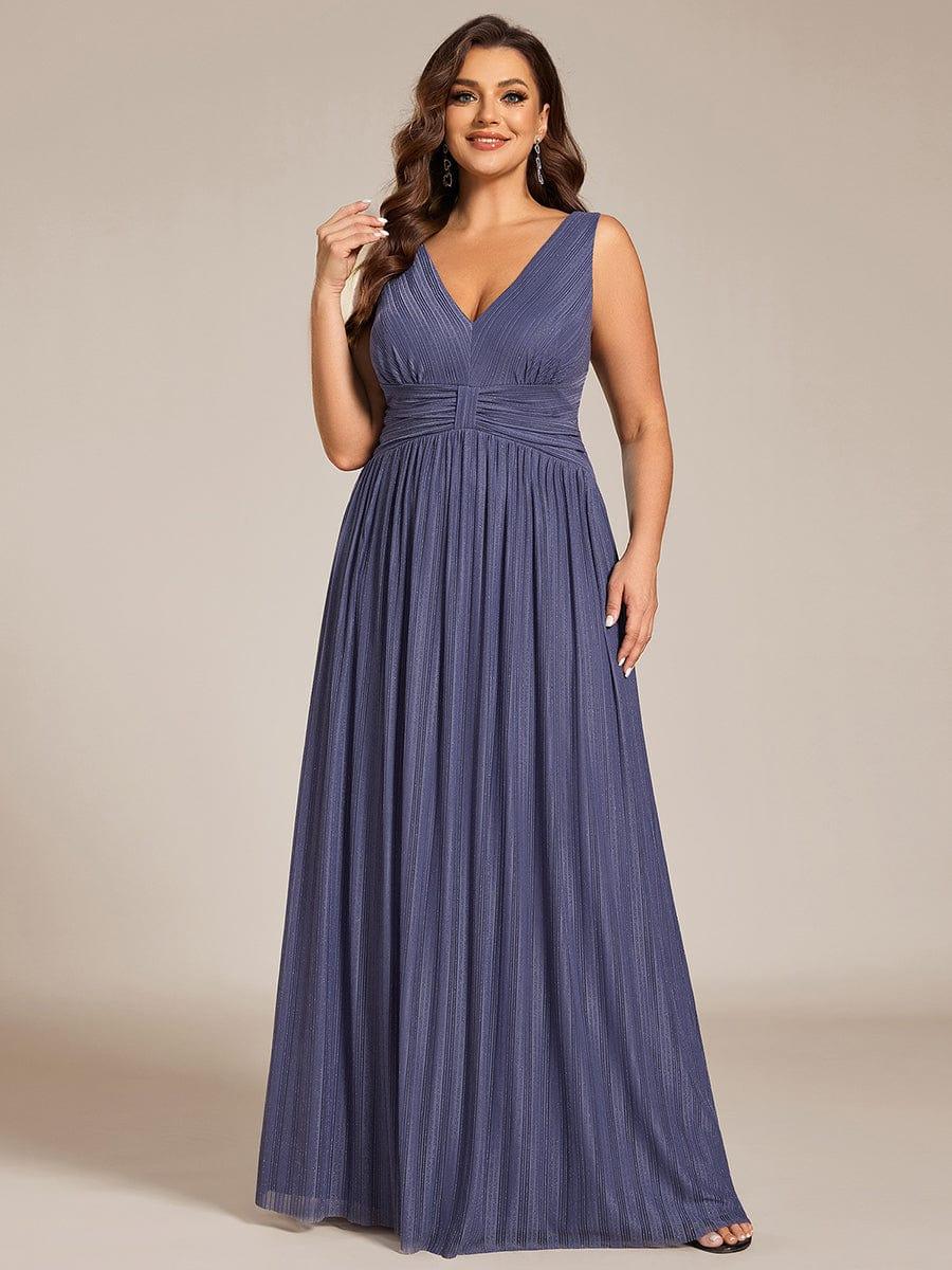 Plus Size A-Line Low V-Neck Sleeveless Sparkly Formal Evening Dress