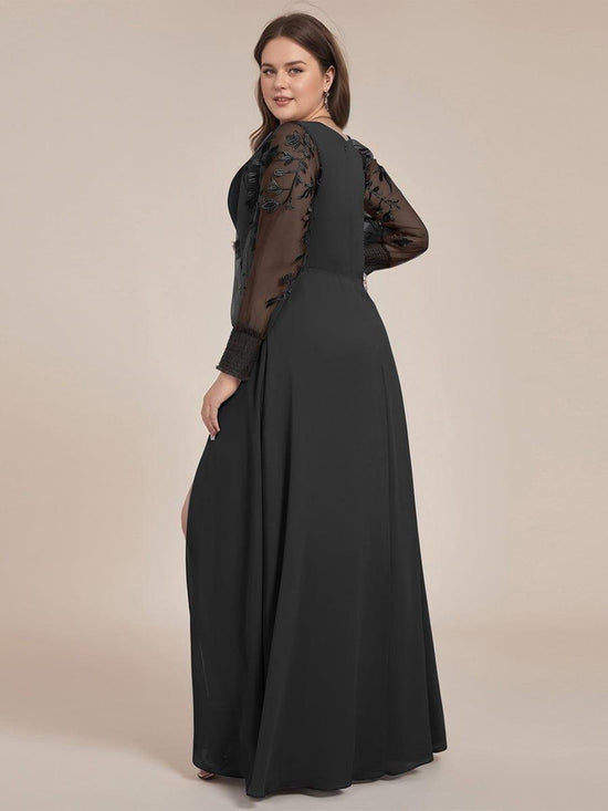 V-Neck Long Sleeves A-Line Chiffon Formal Evening Dress