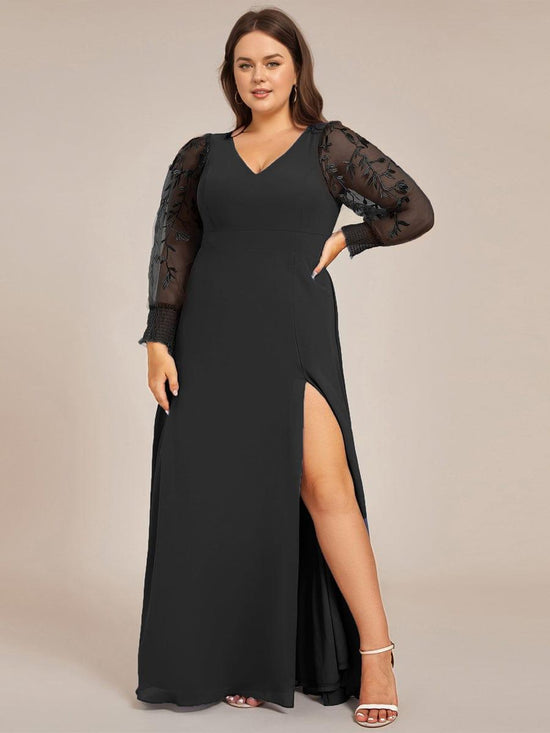 V-Neck Long Sleeves A-Line Chiffon Formal Evening Dress