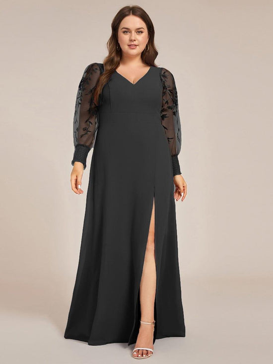 V-Neck Long Sleeves A-Line Chiffon Formal Evening Dress