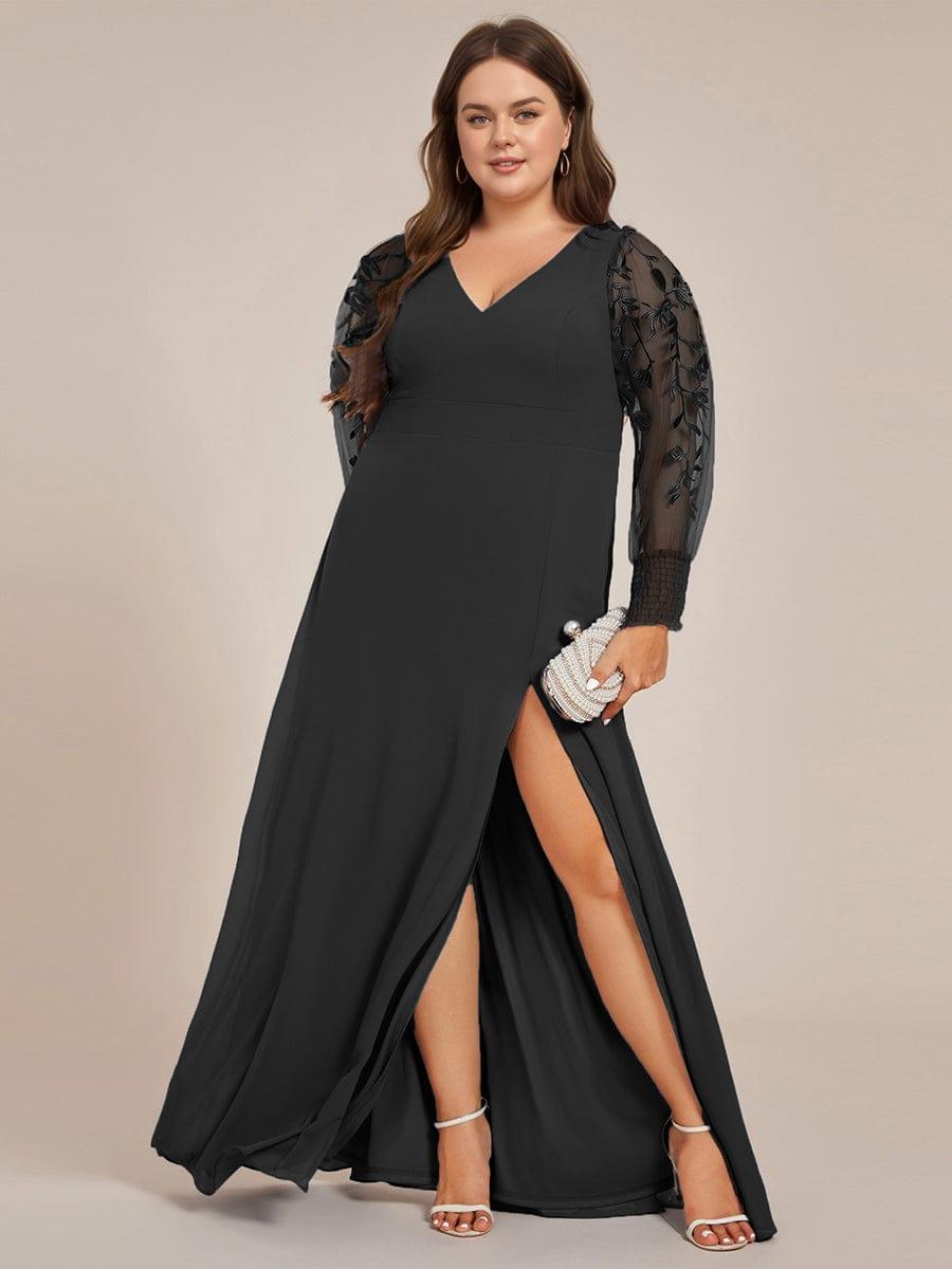V-Neck Long Sleeves A-Line Chiffon Formal Evening Dress