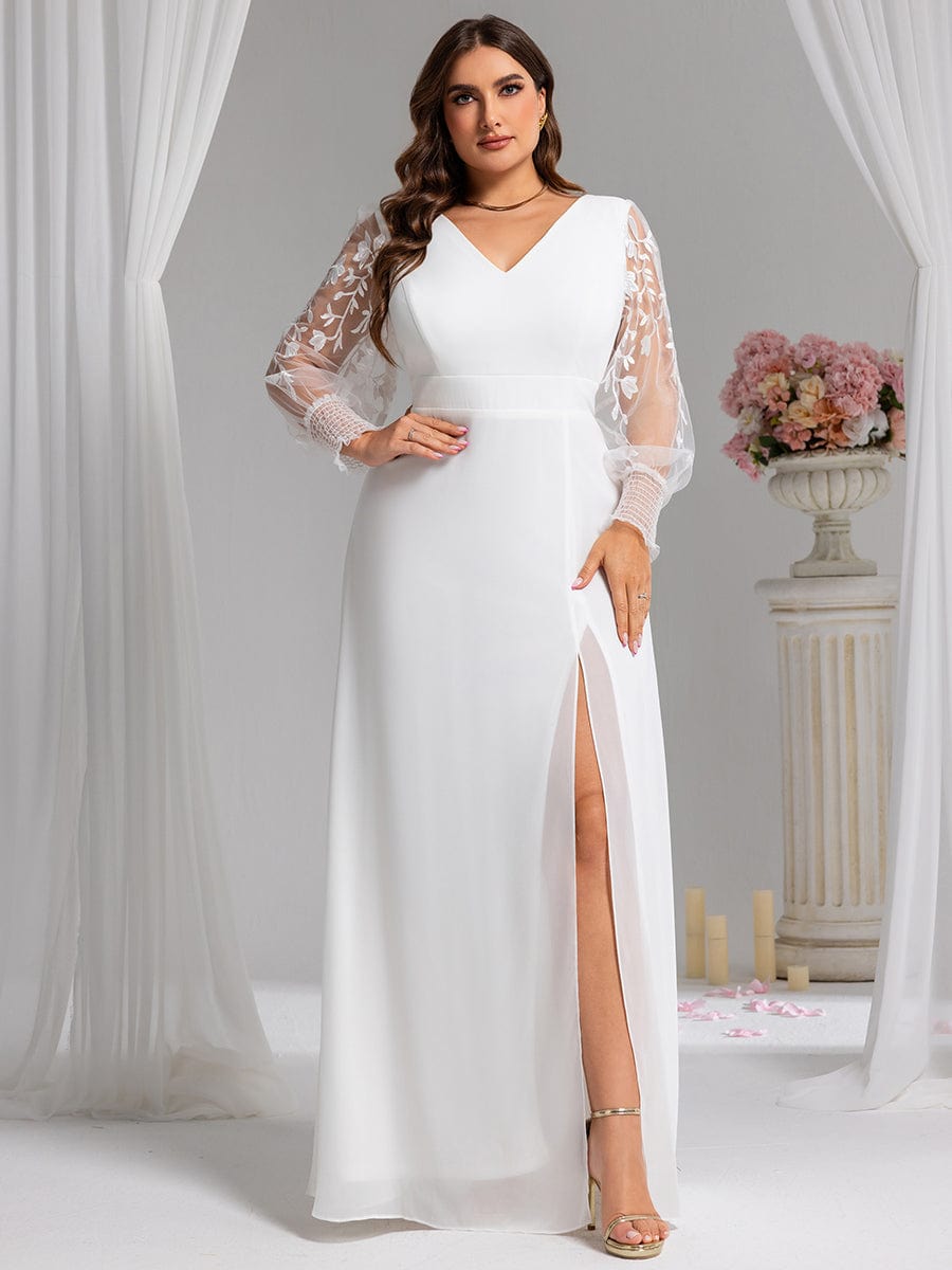V-Neck Long Sleeves A-Line Chiffon Formal Evening Dress