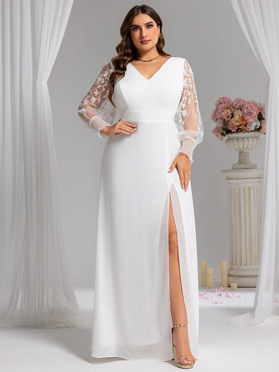 V-Neck Long Sleeves A-Line Chiffon Formal Evening Dress