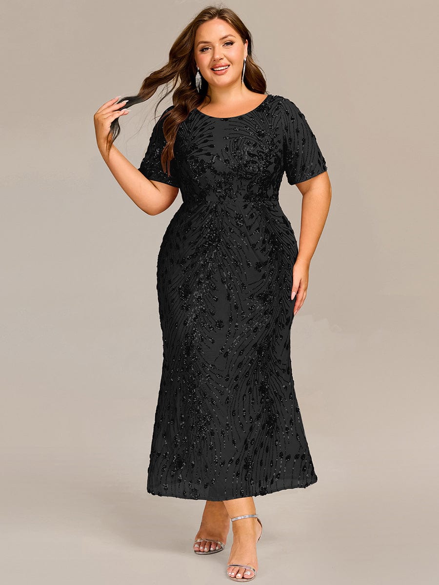 Chic Scoop Short Sleeves Empire Appliques Formal Dress