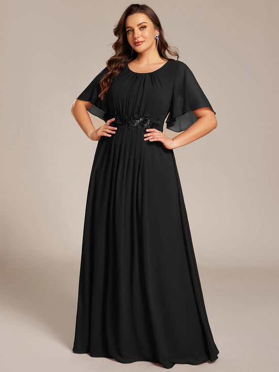 Scoop  Short Sleeves Chiffon A-Line Empire Long Maxi Formal Dress