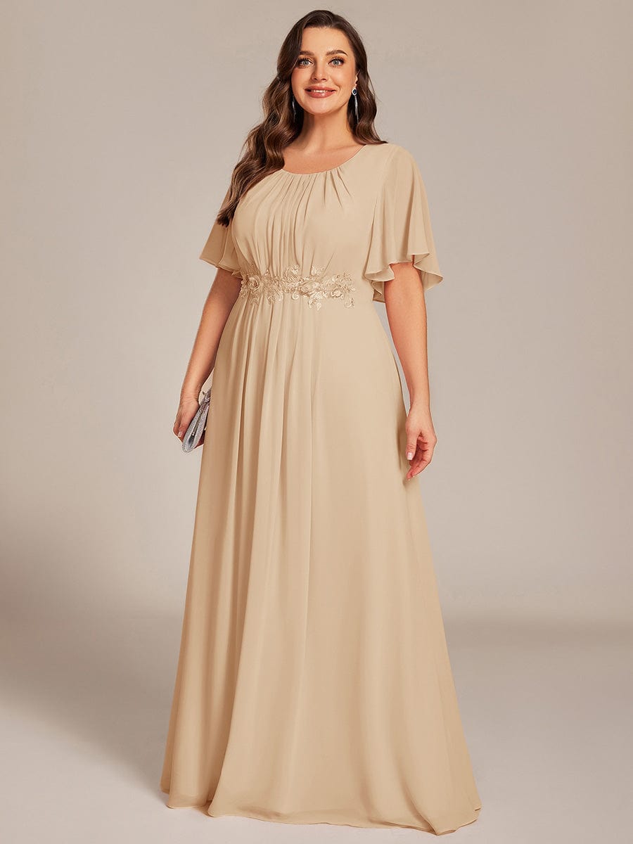 Scoop  Short Sleeves Chiffon A-Line Empire Long Maxi Formal Dress