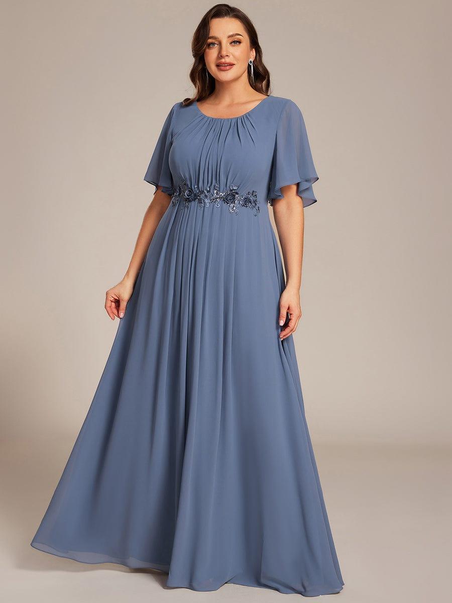 Scoop  Short Sleeves Chiffon A-Line Empire Long Maxi Formal Dress