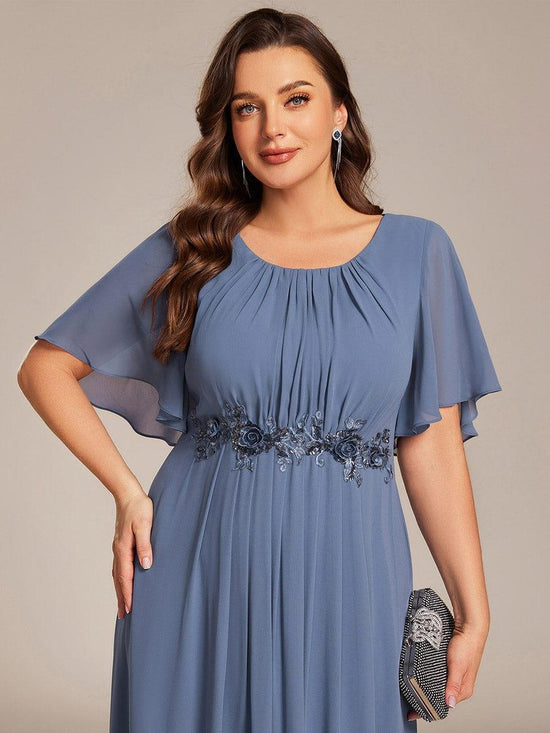Scoop  Short Sleeves Chiffon A-Line Empire Long Maxi Formal Dress