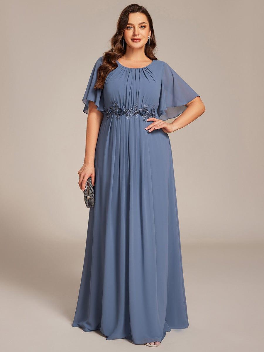 Scoop  Short Sleeves Chiffon A-Line Empire Long Maxi Formal Dress