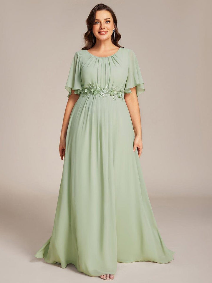 Scoop  Short Sleeves Chiffon A-Line Empire Long Maxi Formal Dress