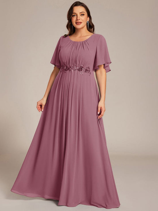 Scoop  Short Sleeves Chiffon A-Line Empire Long Maxi Formal Dress