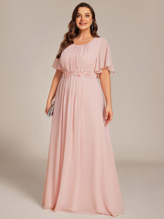 Scoop  Short Sleeves Chiffon A-Line Empire Long Maxi Formal Dress