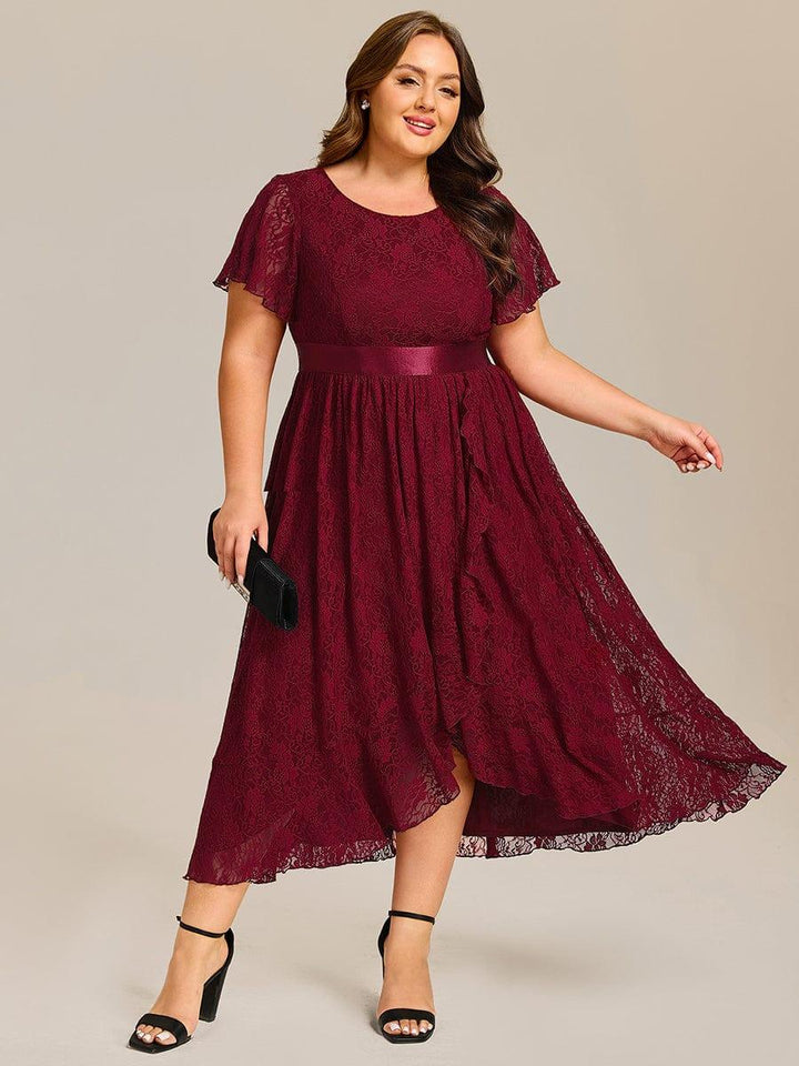 Short Sleeves Scoop Lace A-Line Empire Plus Size Formal Dress