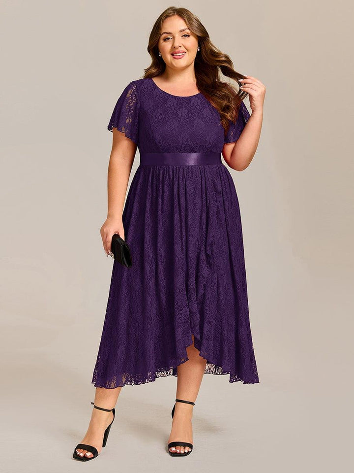 Short Sleeves Scoop Lace A-Line Empire Plus Size Formal Dress