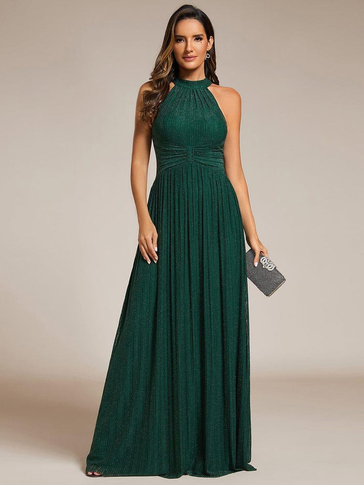 High Neck Sleeveless A-Line Empire Sparkly Formal Evening Dress
