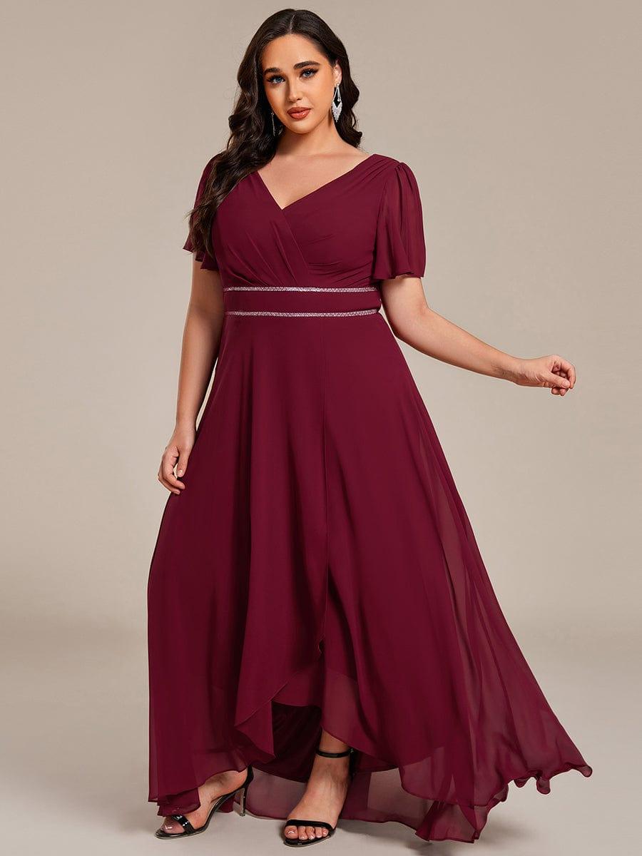 Chic Chiffon A-Line V-Neck Short Sleeves Formal Evening Dress