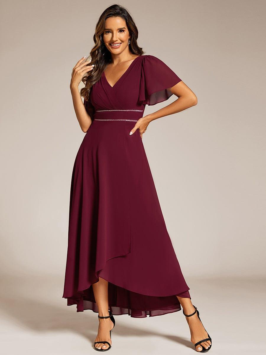 Chic Chiffon A-Line V-Neck Short Sleeves Formal Evening Dress