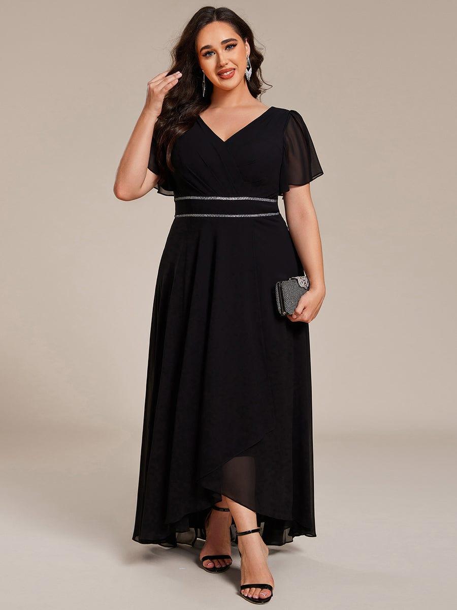 Chic Chiffon A-Line V-Neck Short Sleeves Formal Evening Dress