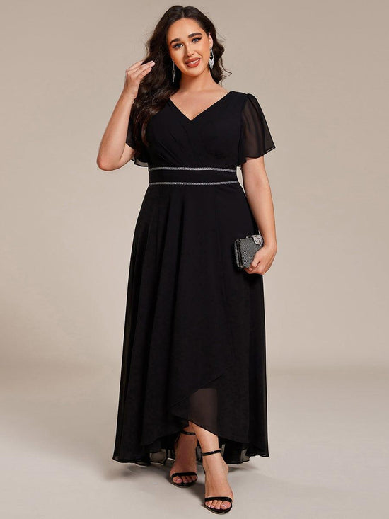 Chic Chiffon A-Line V-Neck Short Sleeves Formal Evening Dress