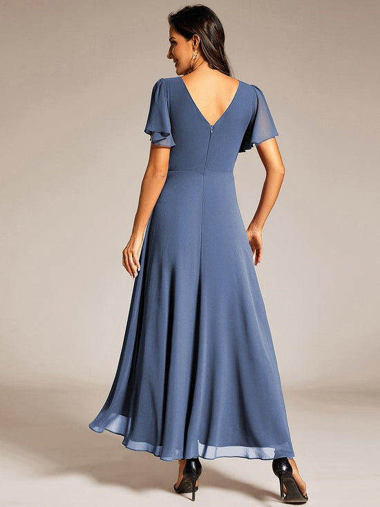 Chic Chiffon A-Line V-Neck Short Sleeves Formal Evening Dress