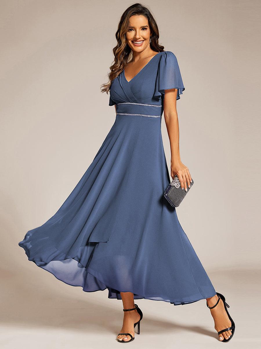 Chic Chiffon A-Line V-Neck Short Sleeves Formal Evening Dress