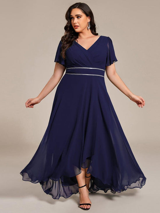 Chic Chiffon A-Line V-Neck Short Sleeves Formal Evening Dress