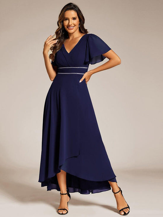 Chic Chiffon A-Line V-Neck Short Sleeves Formal Evening Dress