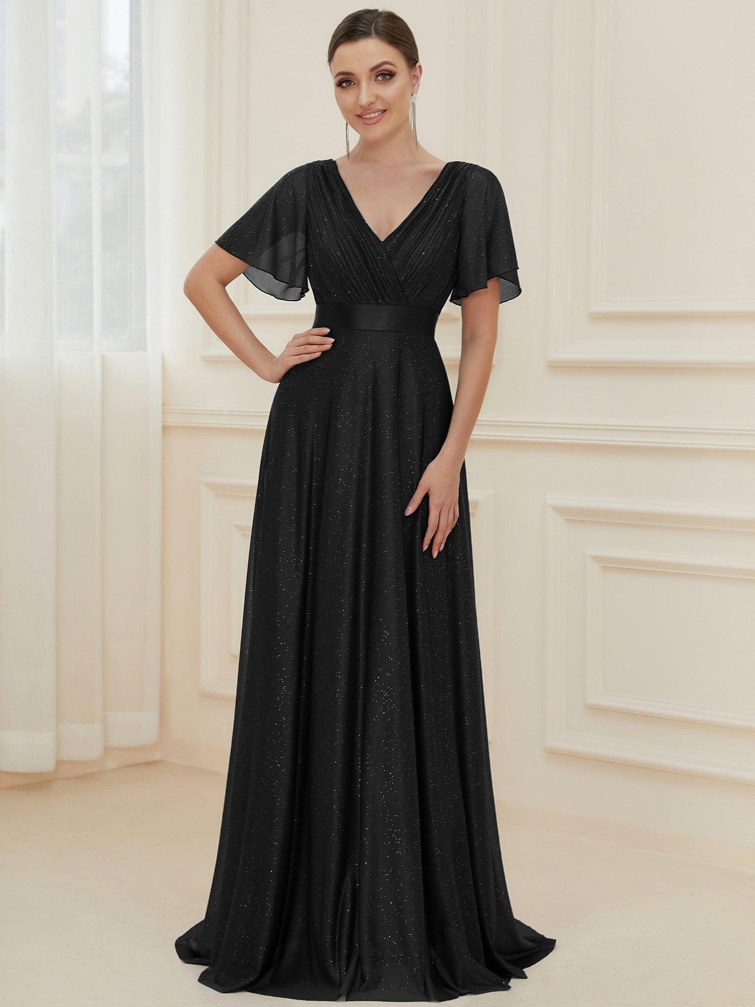 Elegant A-Line V-Neck Bell Sleeves Long Wedding Guest Dress