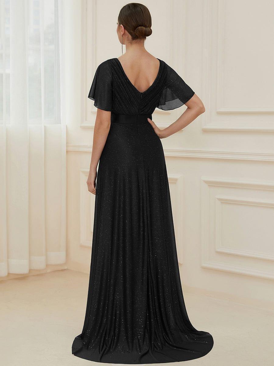 Elegant A-Line V-Neck Bell Sleeves Long Wedding Guest Dress